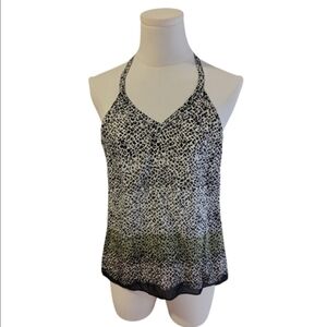 Banana Republic Sheer Leopard Black White Green Silk Tank Top Size XS